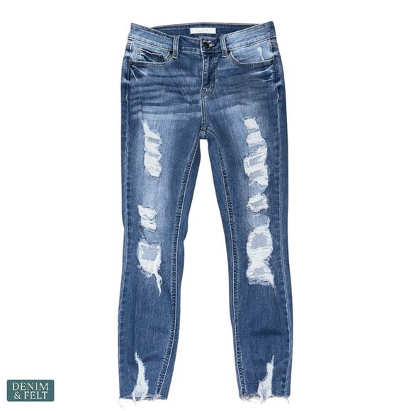 Eunina Josie Mid Rise Skinny Crop Distressed Jeans Blue Size 9 Women’s Denim - Picture 1 of 6